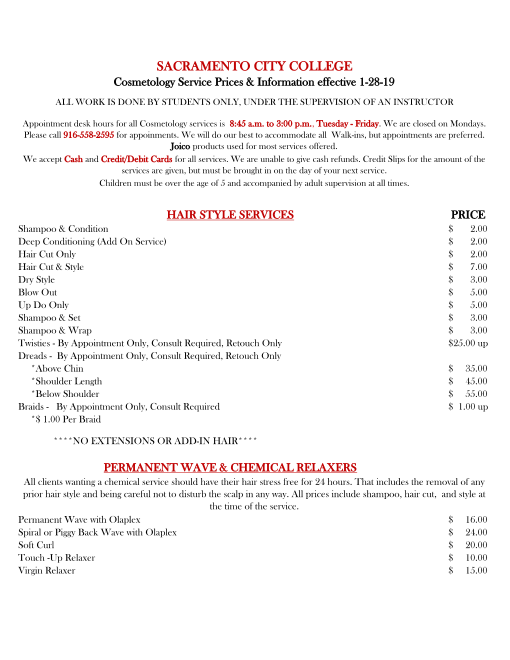 Price List for Cosmetology Services (PDF)