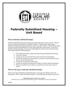 Federally Subsidized Housing – Unit Based