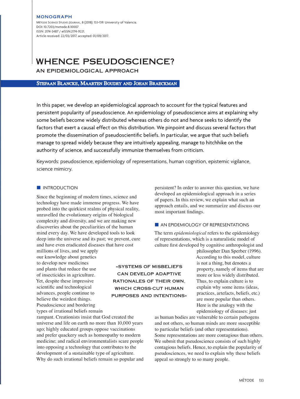 Whence Pseudoscience? an Epidemiological Approach