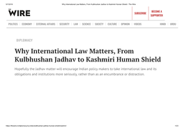 Why International Law Matters, from Kulbhushan Jadhav to Kashmiri Human Shield - the Wire