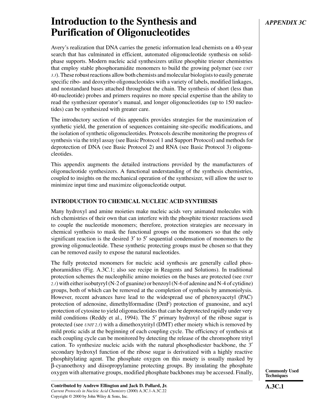 Introduction to the Synthesis and Purification of Oligonucleotides A.3C.4