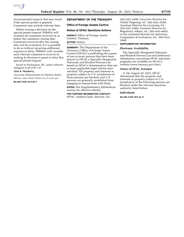 Federal Register/Vol. 86, No. 163/Thursday, August 26, 2021/Notices