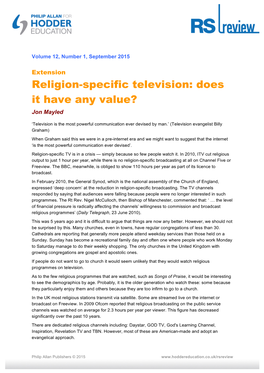 Religion-Specific Television: Does It Have Any Value? Jon Mayled