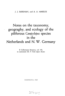 Notes on the Taxonomy, Geograghy, and Ecology of the Piliferous Campylopus Species in the Netherlands and N. W. Germany