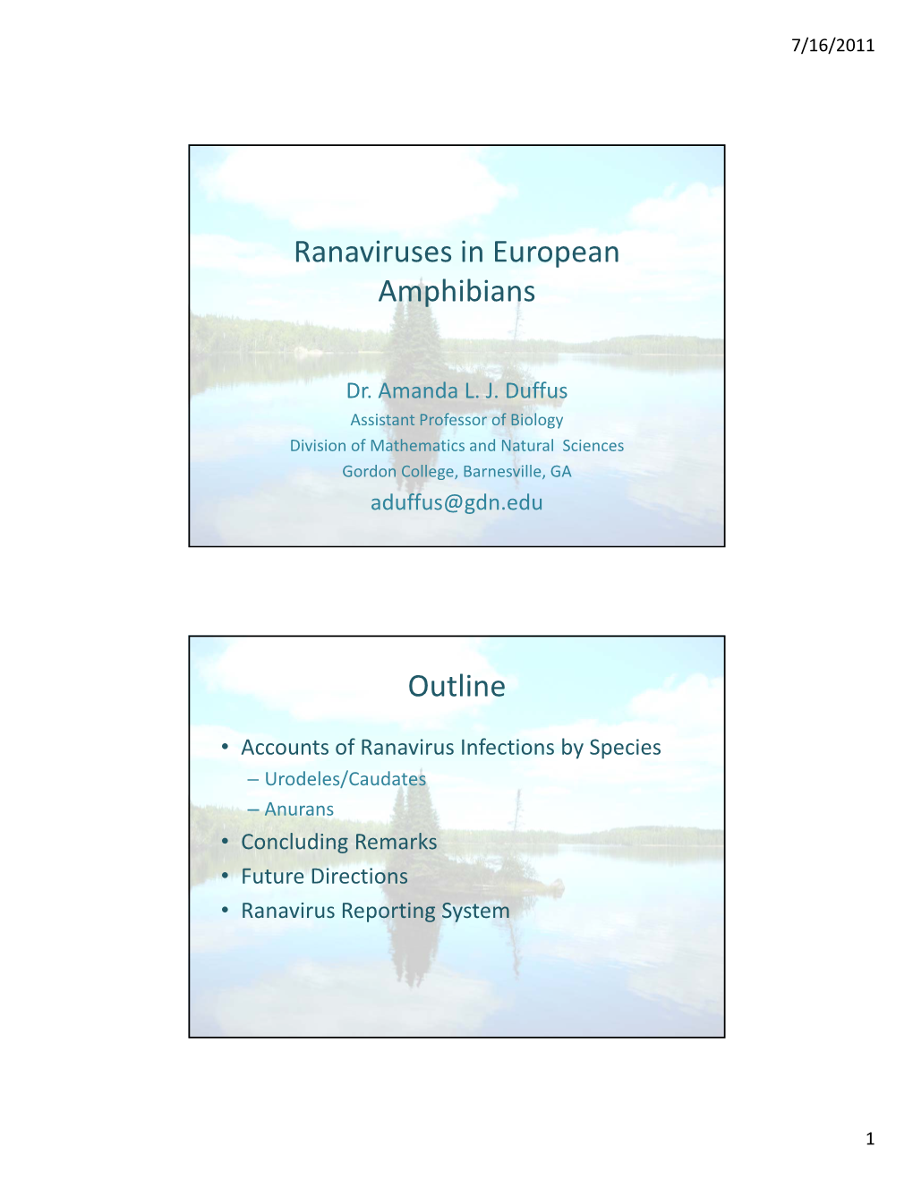 Ranaviruses in European H B Amphibians Outline