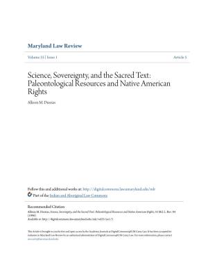 Science, Sovereignty, and the Sacred Text: Paleontological Resources and Native American Rights Allison M