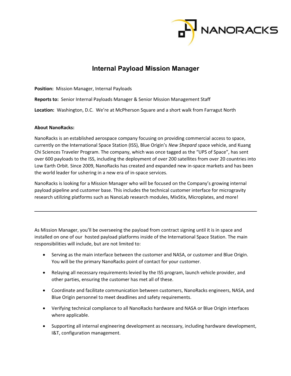 Internal Payload Mission Manager