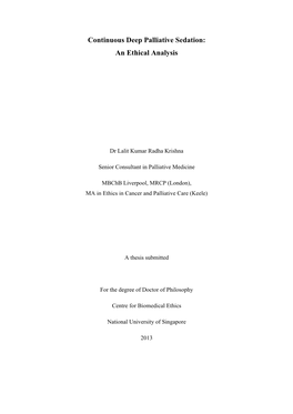 Continuous Deep Palliative Sedation: an Ethical Analysis