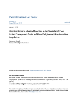 Opening Doors to Muslim Minorities in the Workplace? from India's Employment Quota to EU and Belgian Anti-Discrimination Legislation