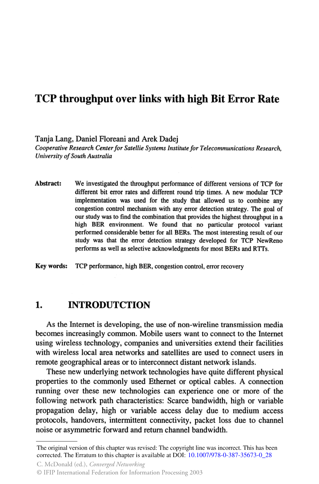 TCP Throughput Over Links with High Bit Error Rate