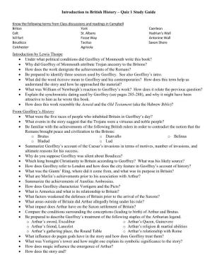 Study Guide for Geoffrey of Monmouth's History of the Kings Of