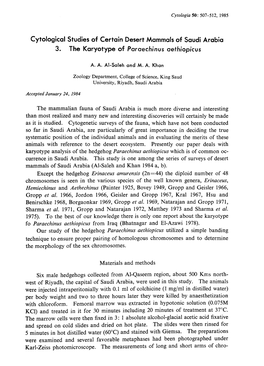 Cytological Studies of Certain Desert Mammals of Saudi Arabia 3. the Karyotype of Paraechinus Aethiopicus