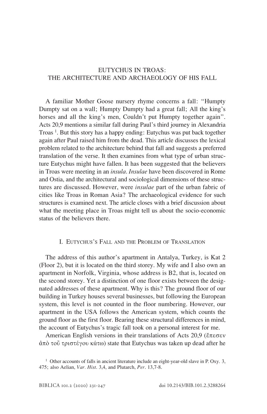 Eutychus in Troas: the Architecture and Archaeology of His Fall