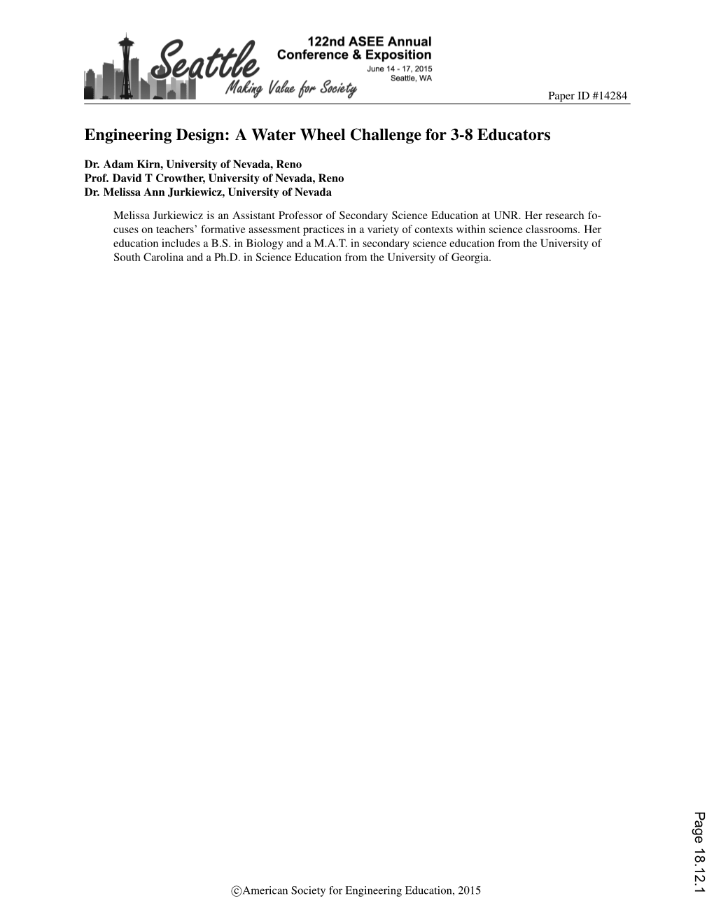 Engineering Design: a Water Wheel Challenge for 3-8 Educators