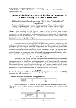 Preference of Small Or Large Surgical Incision for Laparotomy in a Rural Teaching Institution in North India