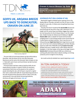 Goffs UK, Arqana Breeze Ups Back to Doncaster, Craven on June 25 Cont