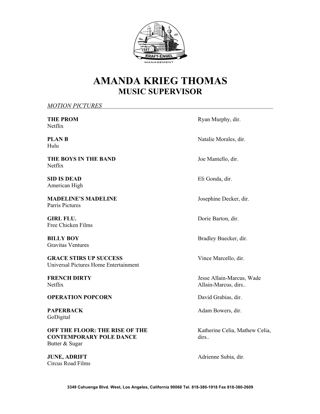 Amanda Krieg Thomas Music Supervisor