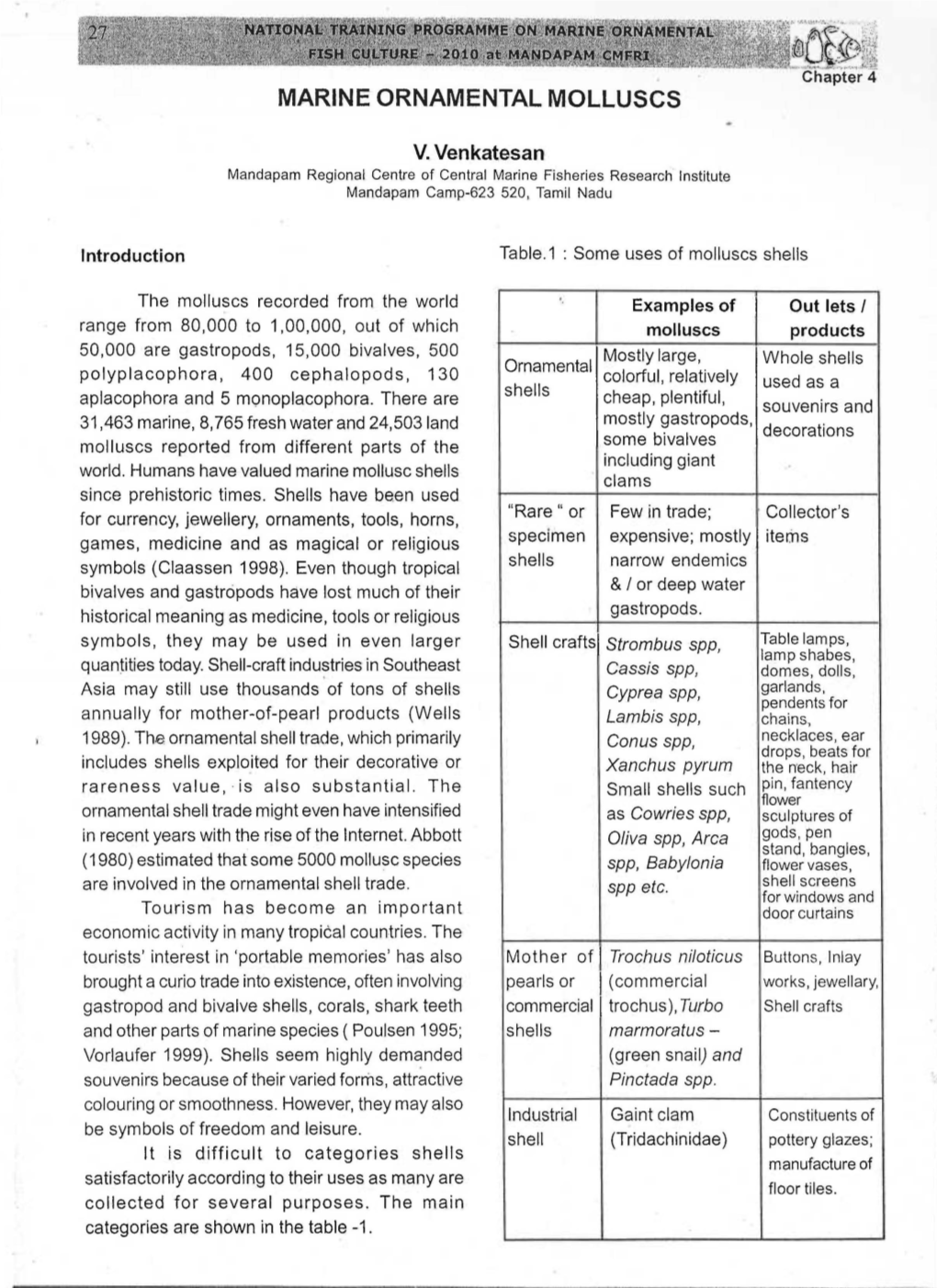 Marine Ornamental Molluscs