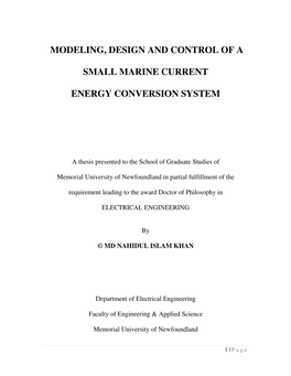 Modeling, Design and Control of a Small Marine Current Energy Conversion System