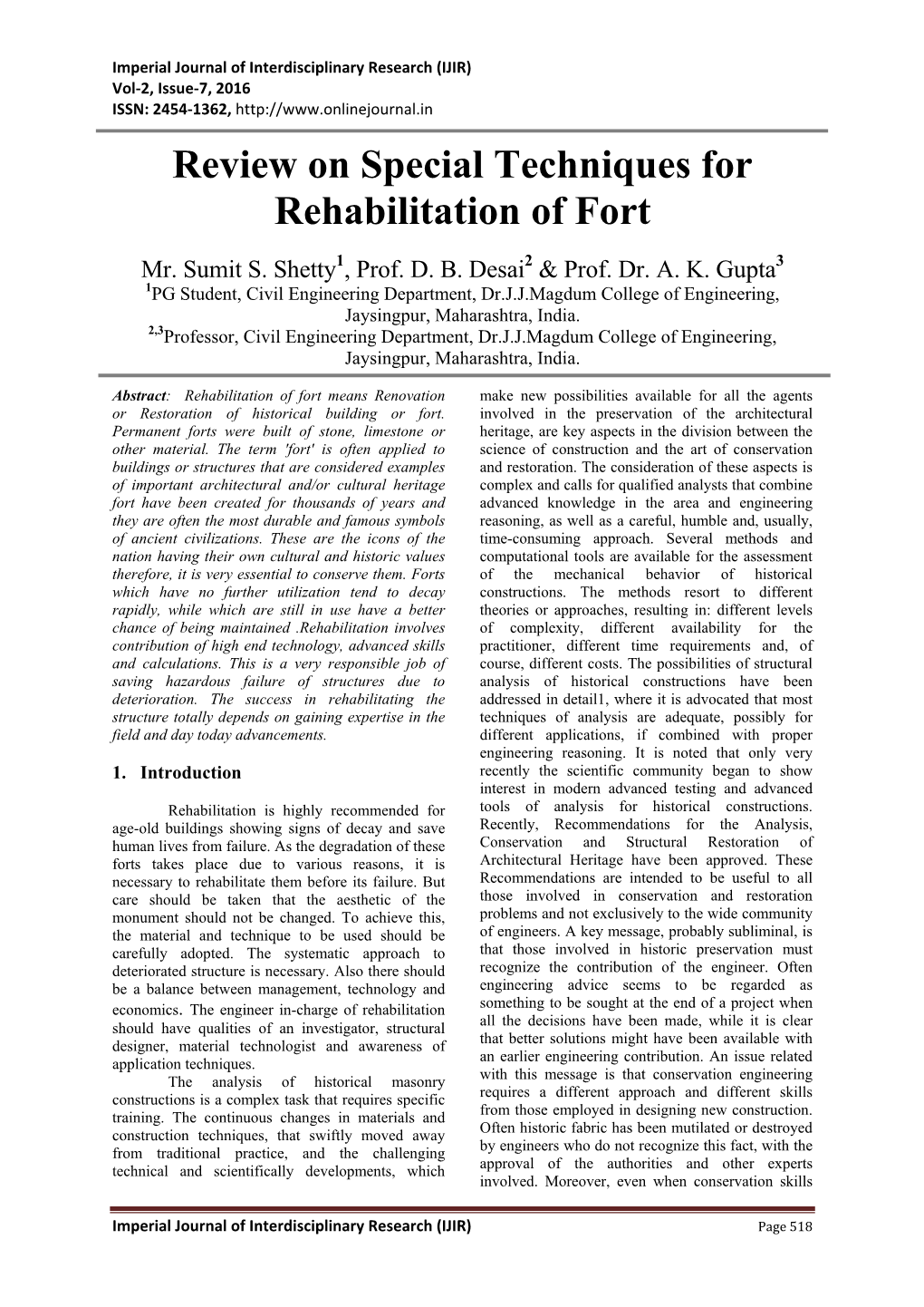 Review on Special Techniques for Rehabilitation of Fort