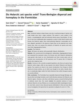Do Holarctic Ant Species Exist? Trans‐Beringian Dispersal And
