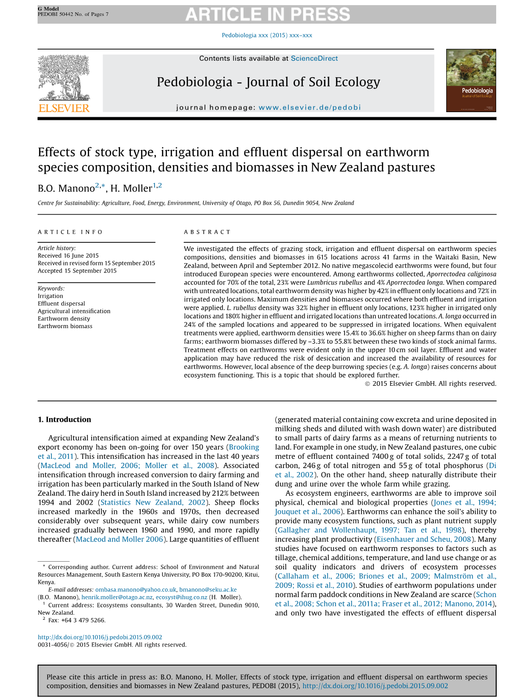 Effects of Stock Type, Irrigation and Effluent Dispersal on Earthworm