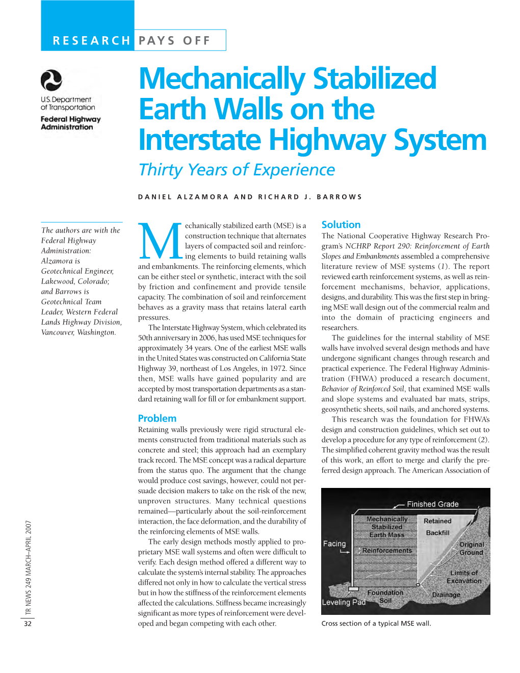 Mechanically Stabilized Earth Walls on the Interstate Highway System
