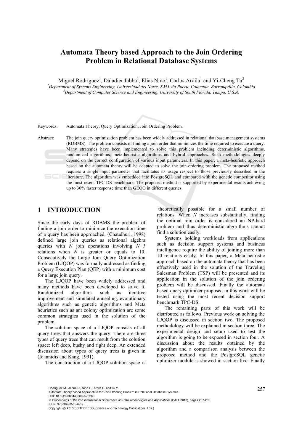 Automata Theory Based Approach to the Join Ordering Problem in Relational Database Systems