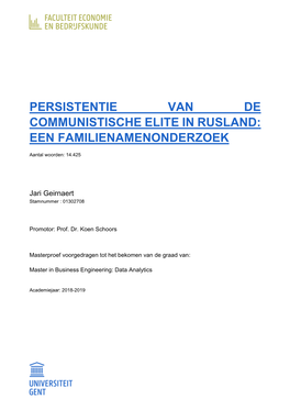 Persistentie Van De Communistische Elite in Rusland: Een Familienamenonderzoek