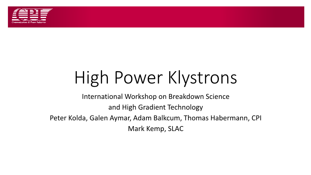 High Power Klystrons