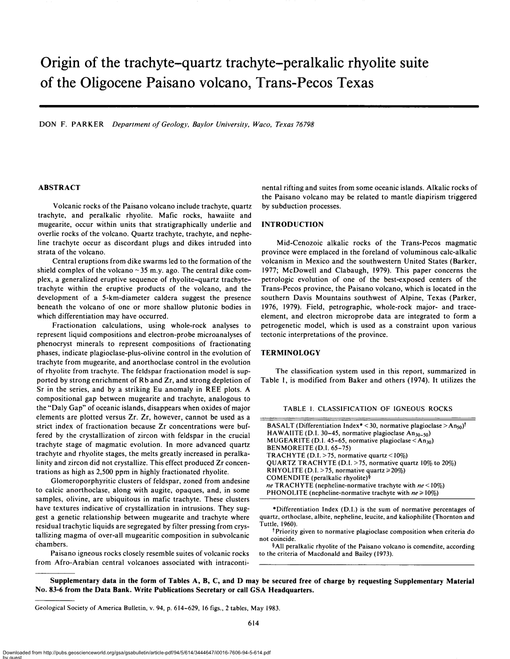Origin of the Trachyte-Quartz Trachyte-Peralkalic Rhyolite Suite of the Oligocene Paisano Volcano, Trans-Pecos Texas