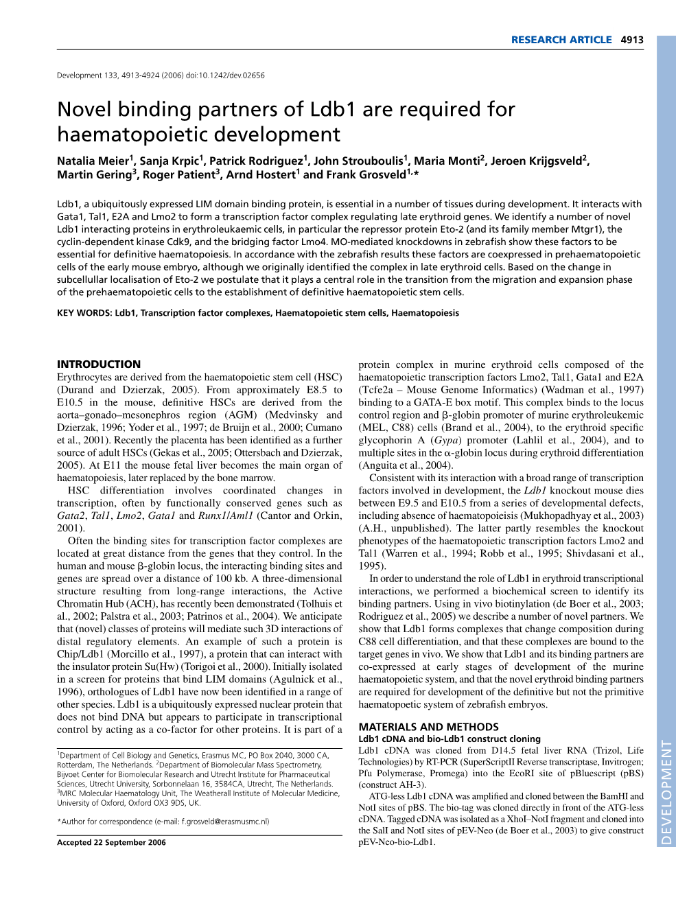 Novel Binding Partners of Ldb1 Are Required for Haematopoietic