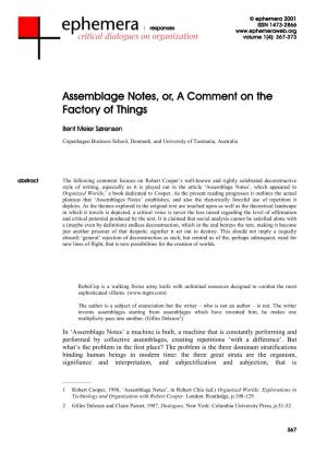 Assemblage Notes, Or, a Comment on Assemblage