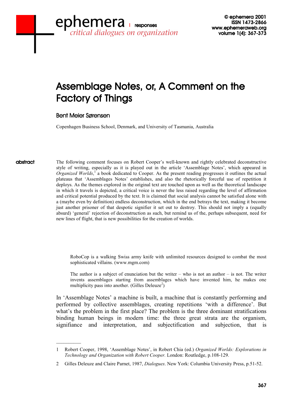 Assemblage Notes, Or, a Comment on Assemblage