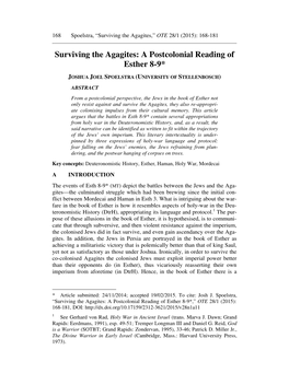 Surviving the Agagites: a Postcolonial Reading of Esther 8-9*