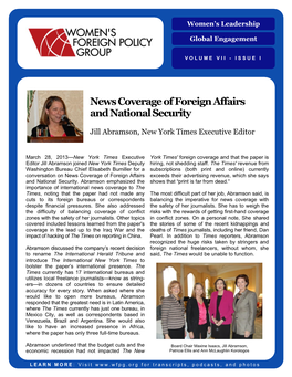 News Coverage of Foreign Affairs and National Security