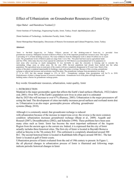 Effect of Urbanization on Groundwater Resources of Izmir City