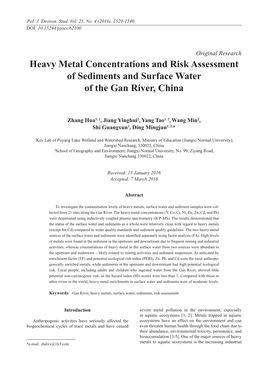 Heavy Metal Concentrations and Risk Assessment of Sediments and Surface Water of the Gan River, China