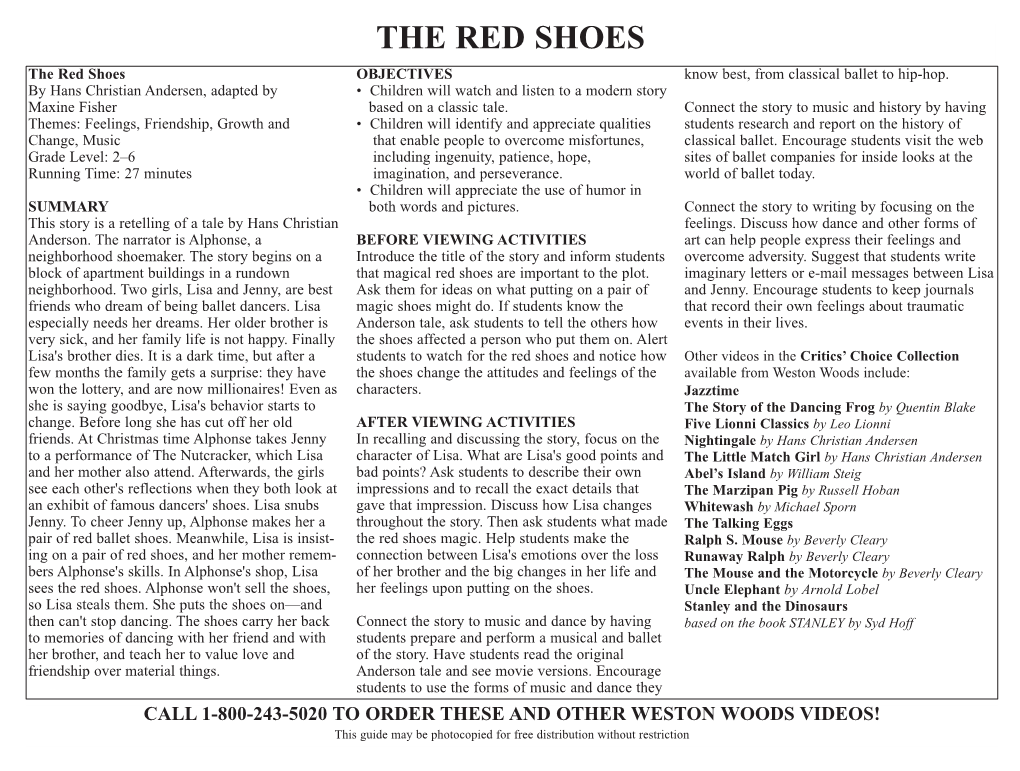 RED SHOES the Red Shoes OBJECTIVES Know Best, from Classical Ballet to Hip-Hop