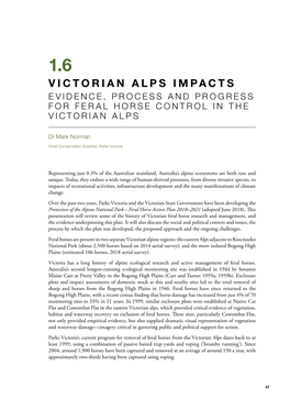 Victorian Alps Impacts Evidence, Process and Progress for Feral Horse Control in the Victorian Alps