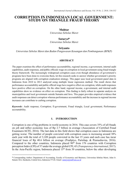 Corruption in Indonesian Local Government: Study on Triangle Fraud Theory