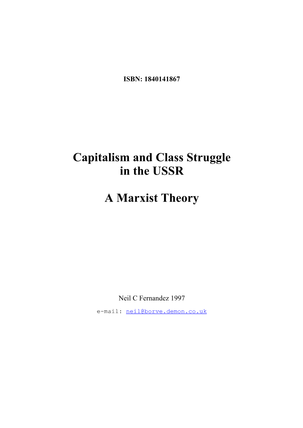 Capitalism and Class Struggle in the USSR a Marxist Theory