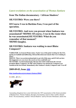 Latest Revelations on the Assassination of Thomas Sankara