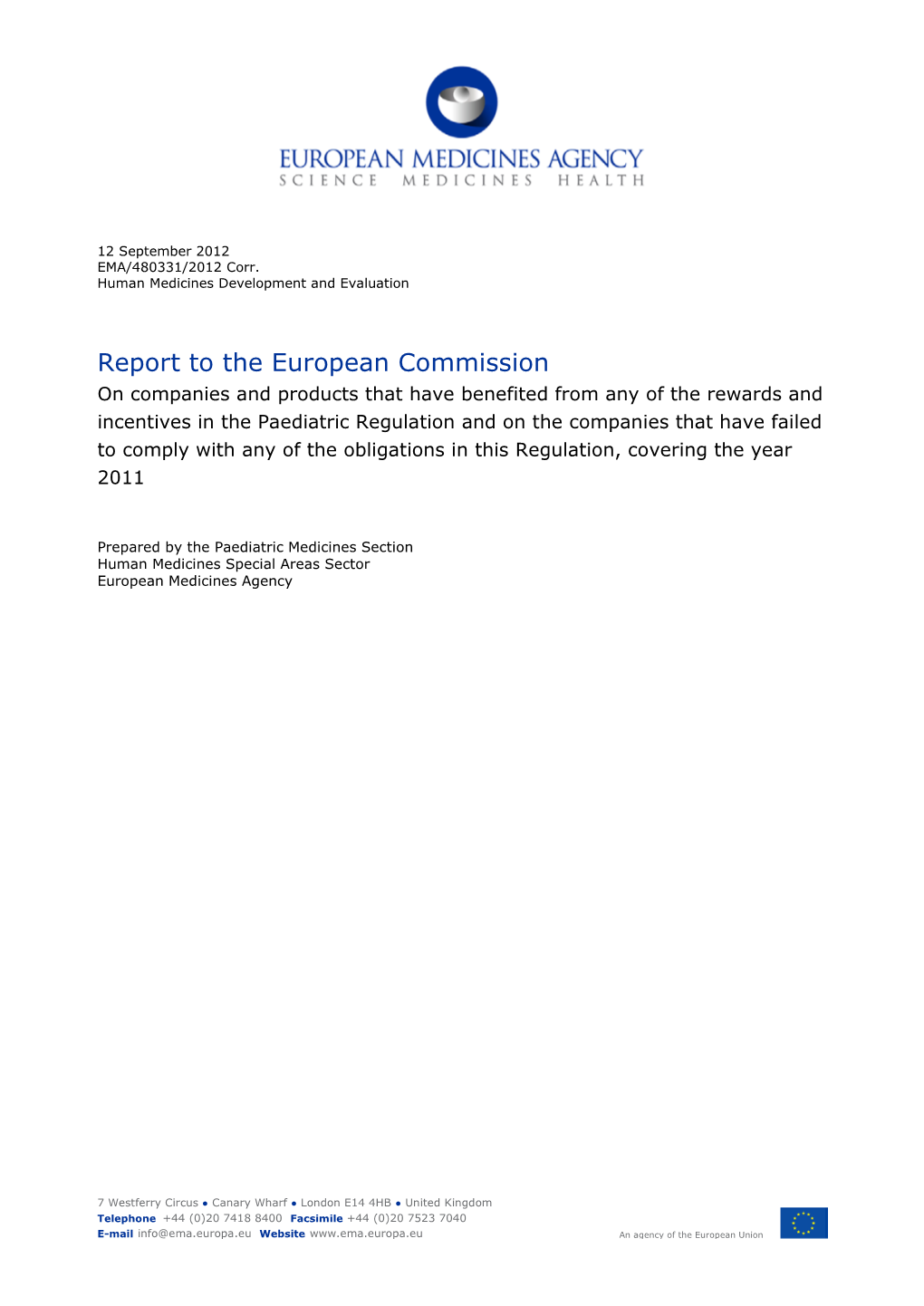 Report on Paediatric Regulations 2011 Corr