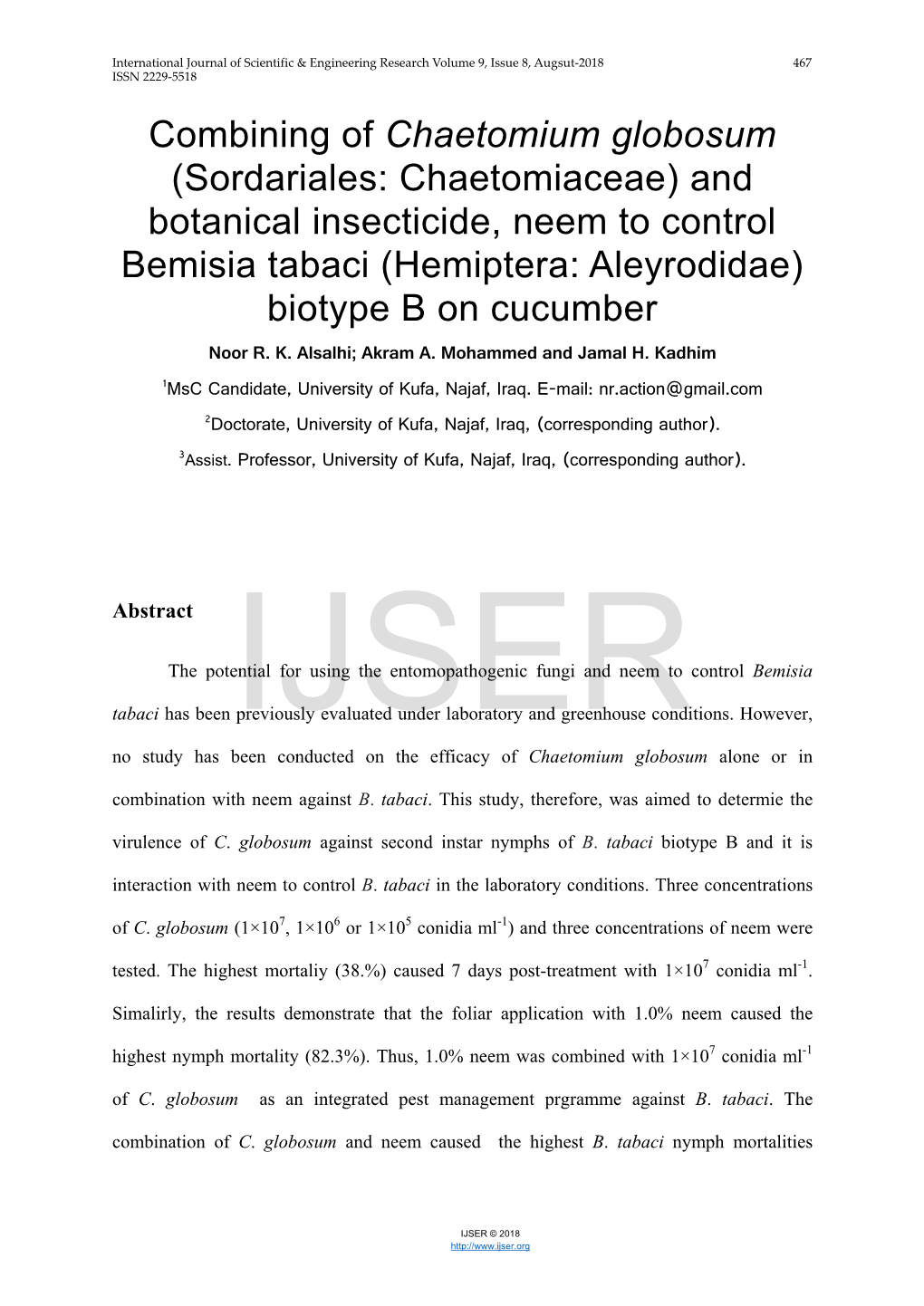 Combining of Chaetomium Globosum (Sordariales: Chaetomiaceae) And