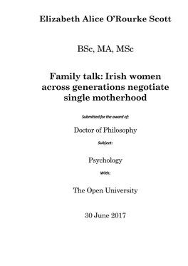 Irish Women Across Generations Negotiate Single Motherhood