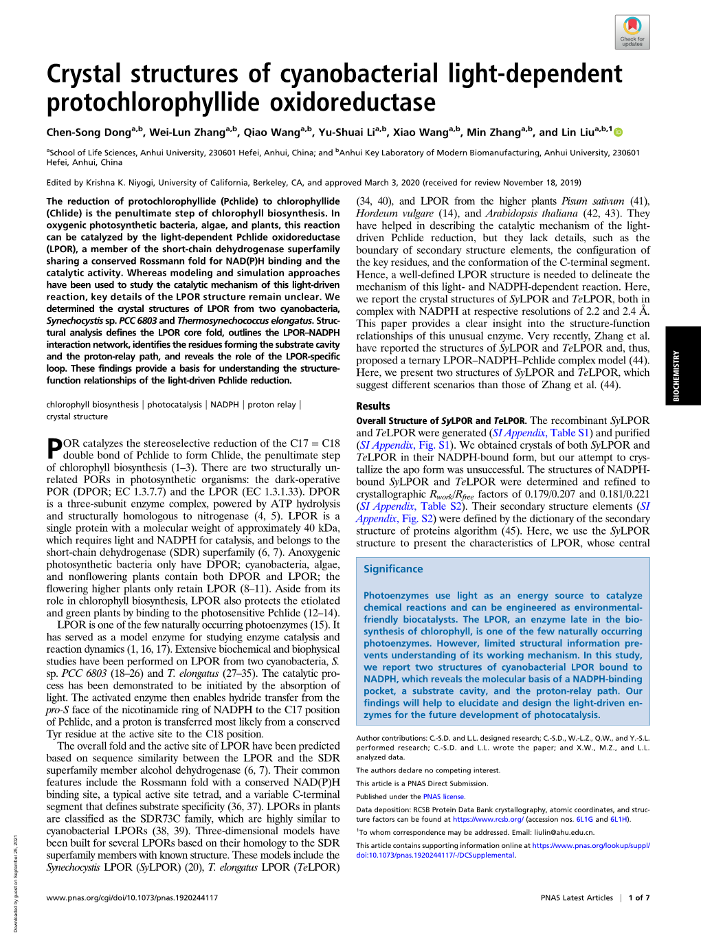 Crystal Structures of Cyanobacterial Light-Dependent Protochlorophyllide Oxidoreductase