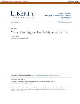 Myths of the Origin of Pretribulationism (Part 1) Thomas D