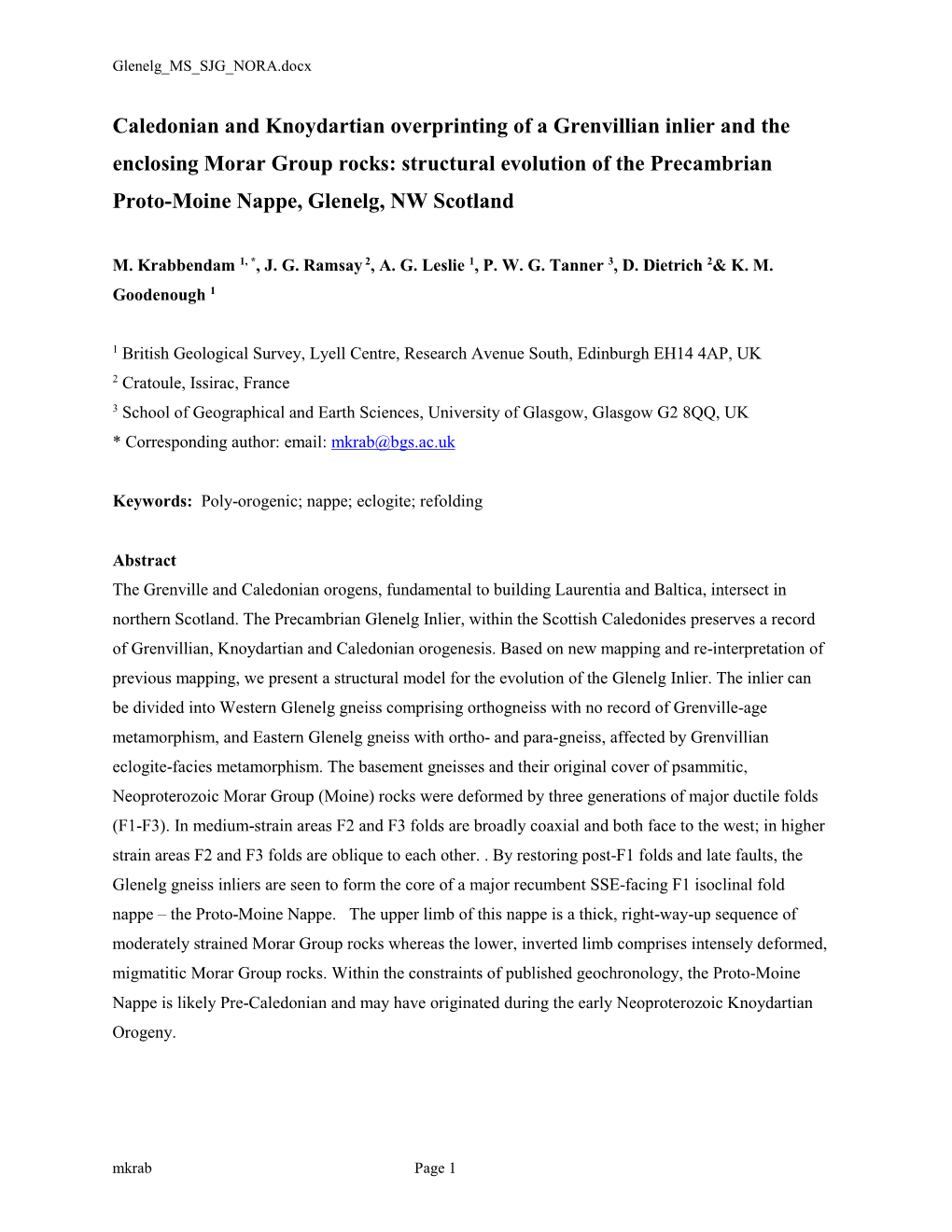 The Structural Evolution of the Glenelg Inlier and Surrounding Morar Group