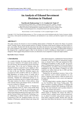 An Analysis of Ethanol Investment Decisions in Thailand